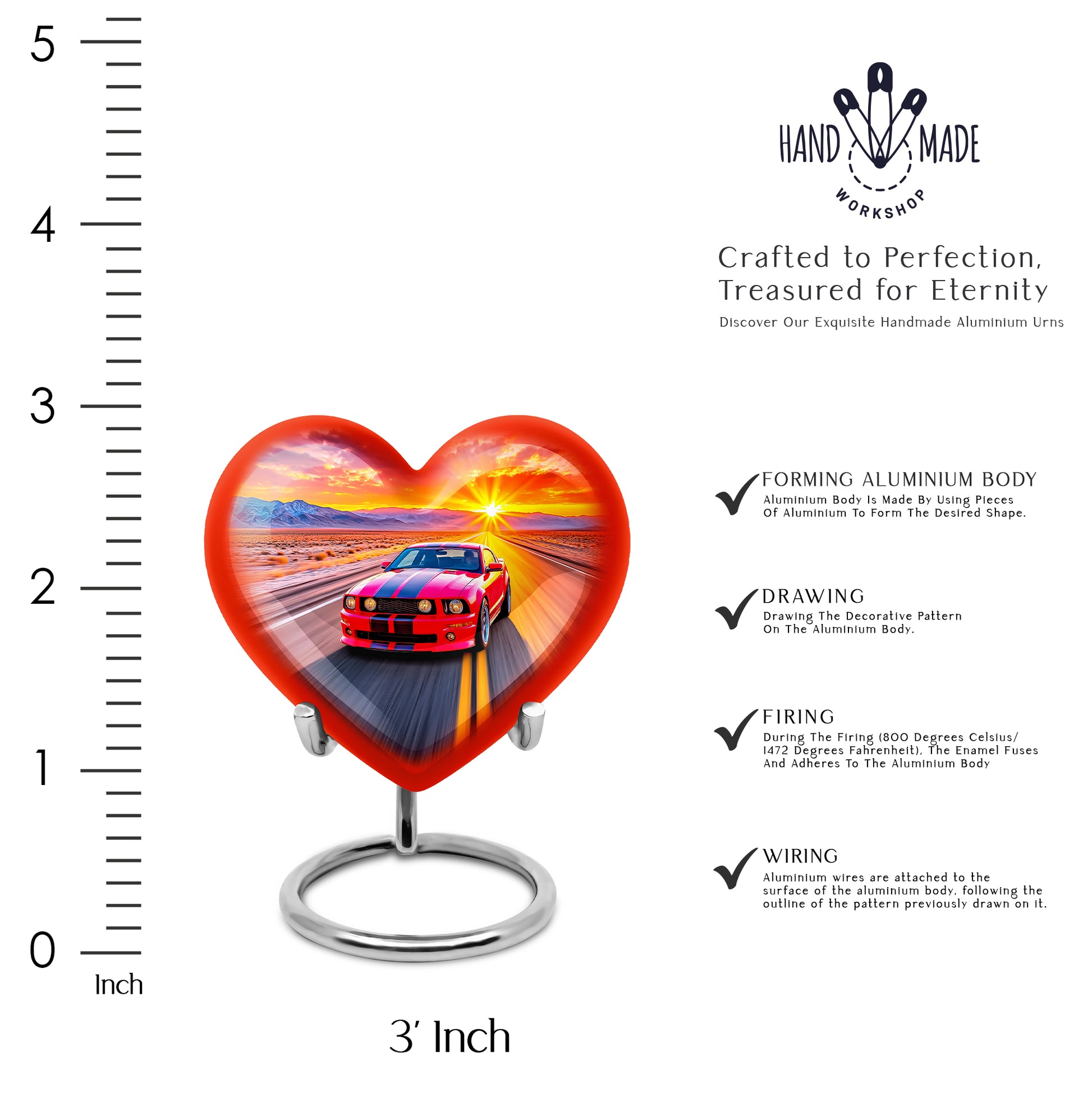 Rose Pink Car Cremation Urn front view showing detailed design - heart-shaped car design symbolizing eternal love - mini keepsake memorial for portion of cremation ashes