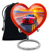Peony Pink Car Cremation Urn detail view - heart-shaped car design symbolizing eternal love - full-size 10 inch 200 cubic inch adult cremation urn