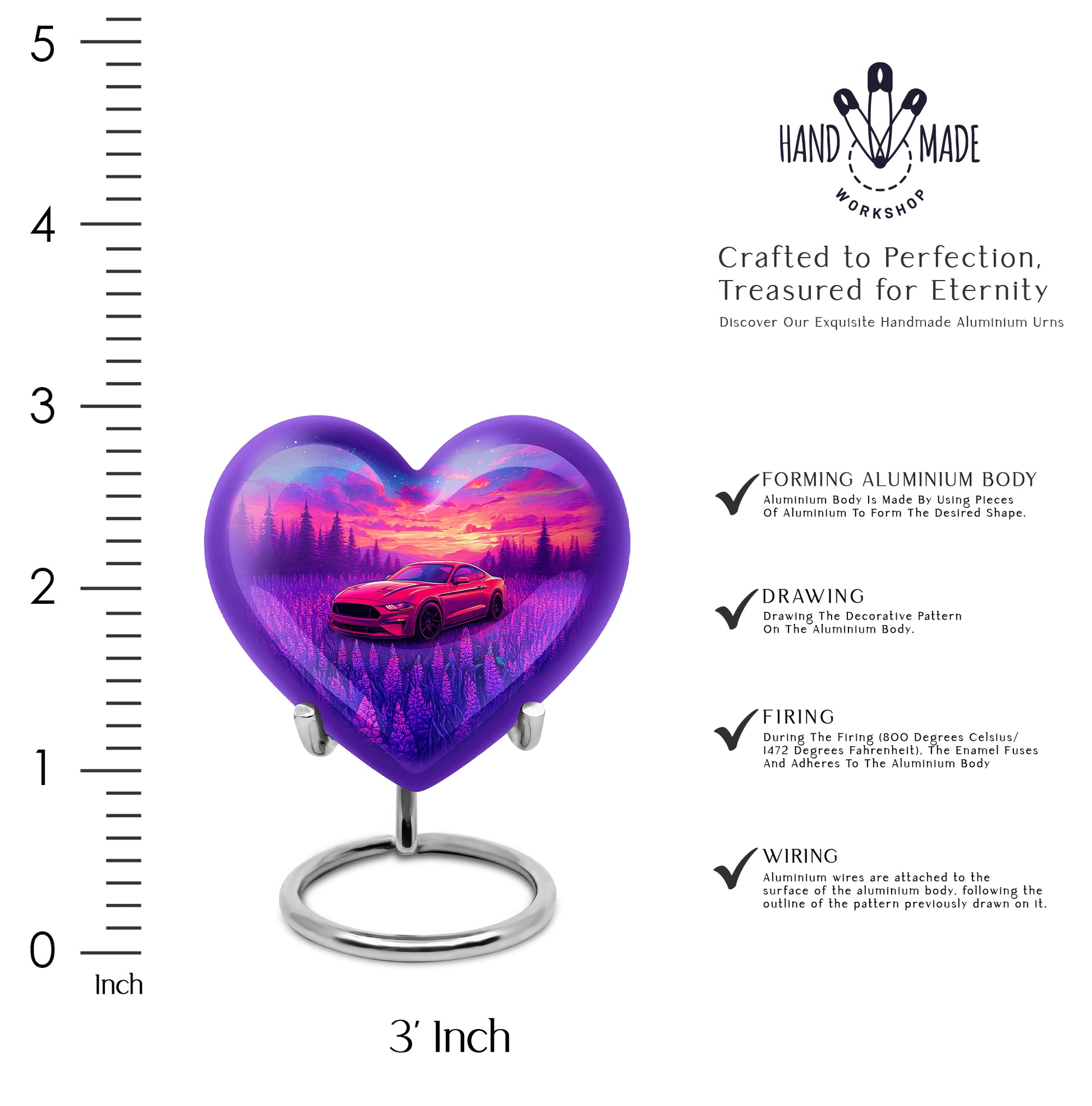 Navy Blue Car Cremation Urn front view showing detailed design - heart-shaped car design symbolizing eternal love - mini keepsake memorial for portion of cremation ashes