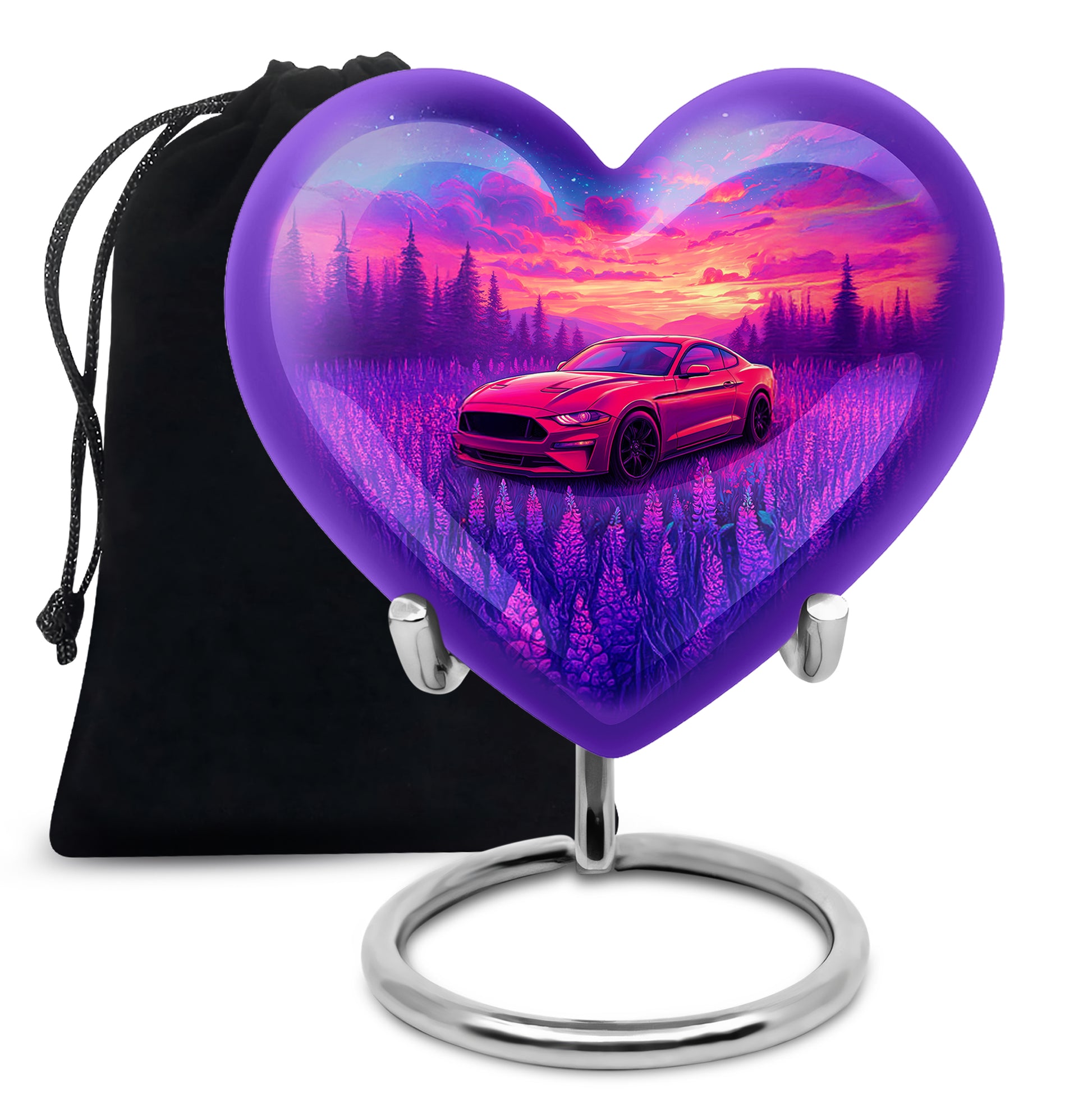Artistic Red Car Theme Cremation Urn - Forest Memorial Urn For Adult Ashes