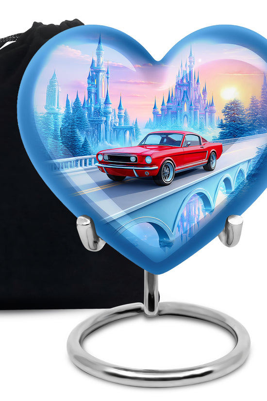 Red Old Car Memorial Urn - Large Aluminium Cremation Urn For Adult Ashes