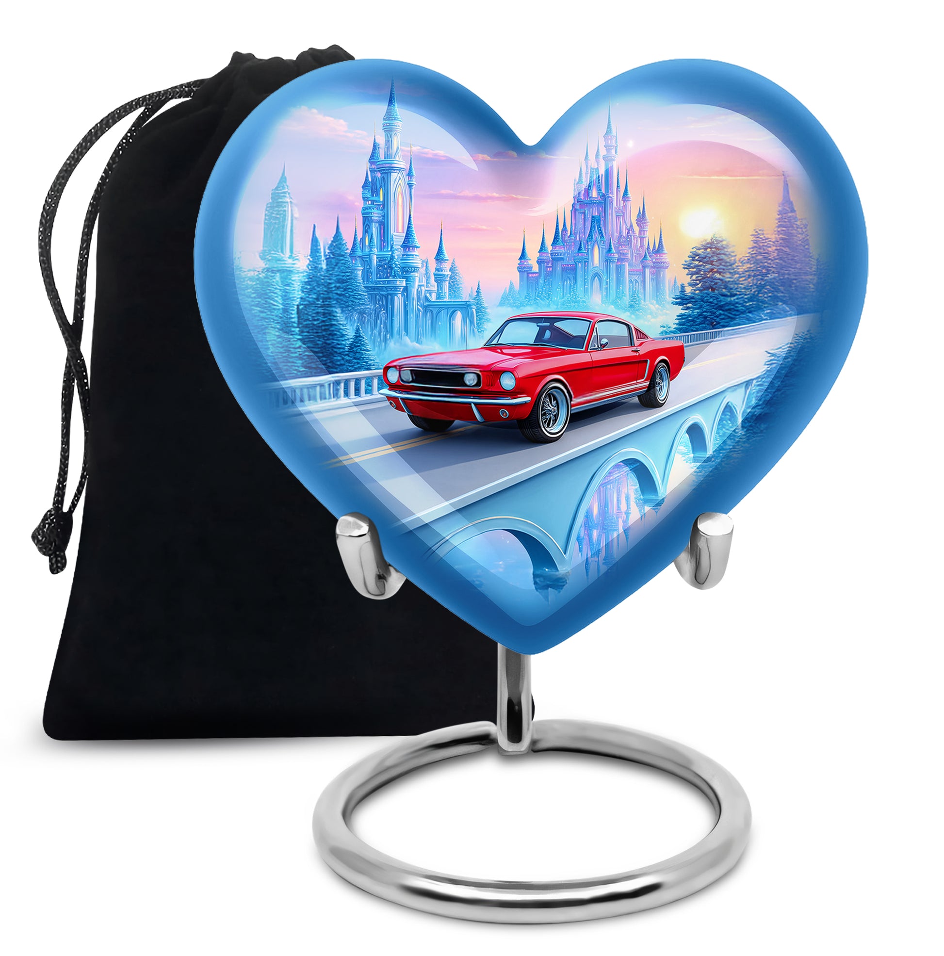 Red Old Car Memorial Urn - Large Aluminium Cremation Urn For Adult Ashes