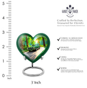 Olive Green Car Cremation Urn front view showing detailed design - compassionate heart-car combination with gentle curves - mini keepsake memorial for portion of cremation ashes