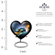 Onyx Black Car Cremation Urn front view showing detailed design - compassionate heart-car combination with gentle curves - mini keepsake memorial for portion of cremation ashes
