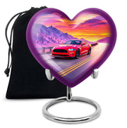 Sapphire Blue Car Cremation Urn detail view - compassionate heart-car combination with gentle curves - full-size 10 inch 200 cubic inch adult cremation urn