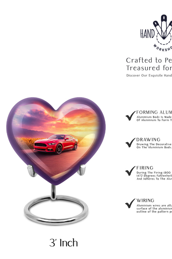 Powder Blue Car Cremation Urn front view showing detailed design - heart-shaped car design symbolizing eternal love - mini keepsake memorial for portion of cremation ashes