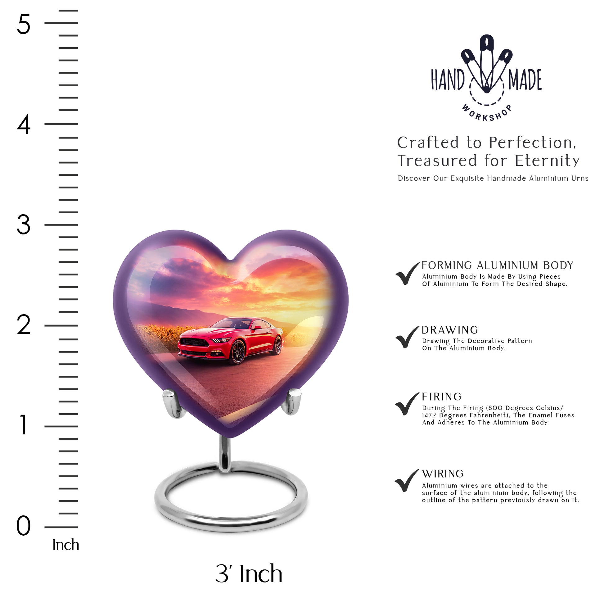 Powder Blue Car Cremation Urn front view showing detailed design - heart-shaped car design symbolizing eternal love - mini keepsake memorial for portion of cremation ashes