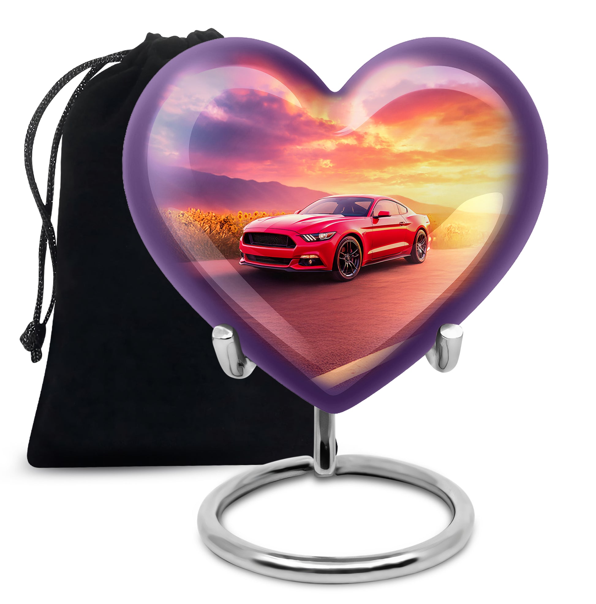 Navy Blue Car Cremation Urn detail view - heart-shaped car design symbolizing eternal love - full-size 10 inch 200 cubic inch adult cremation urn