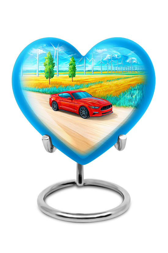 Luminous Blue Car Heritage Urn for Human Ashes - 10-inch, 200 cu in - Karyliz