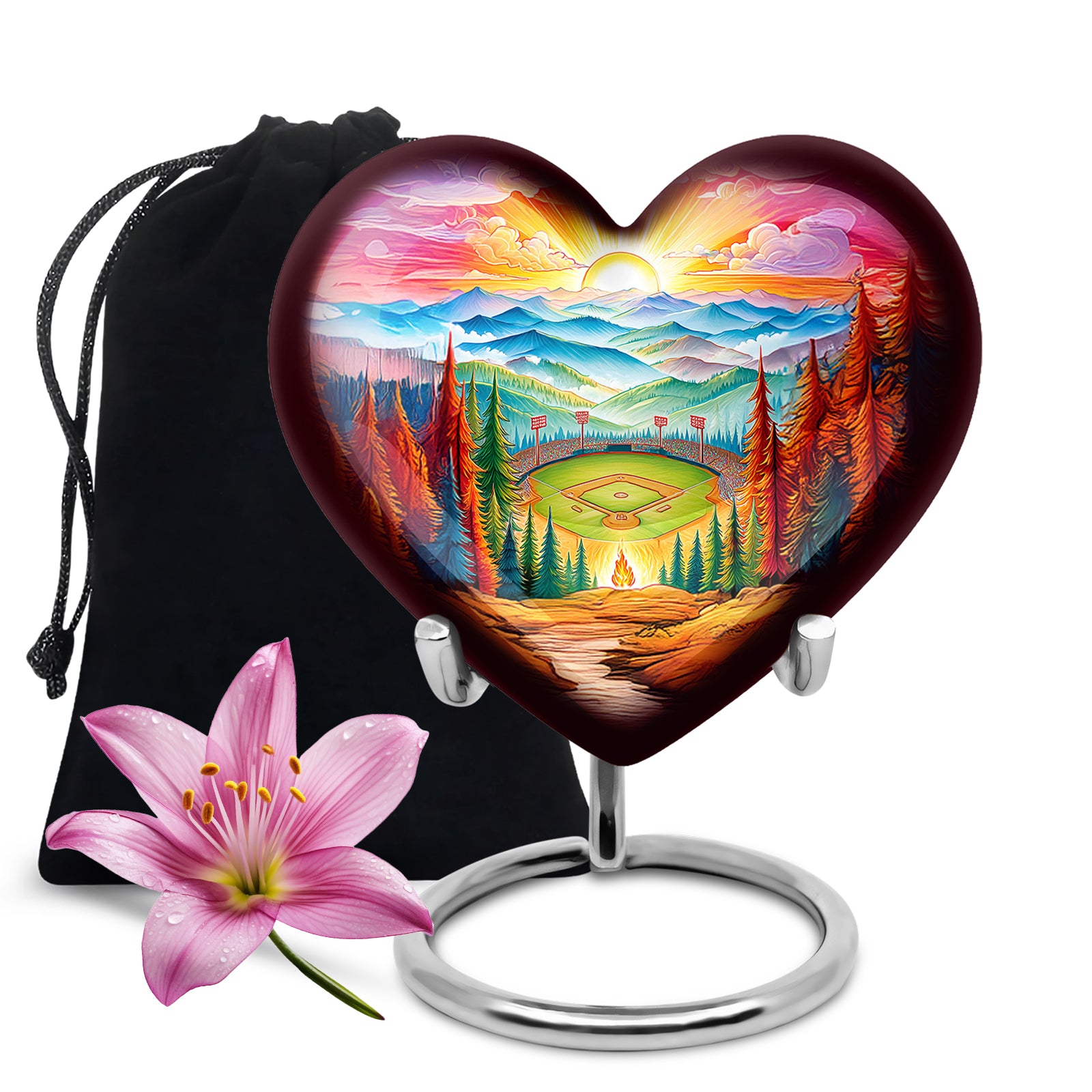 Mountain Baseball Field Urn - Artistic Cremation Urn For Loved Ones