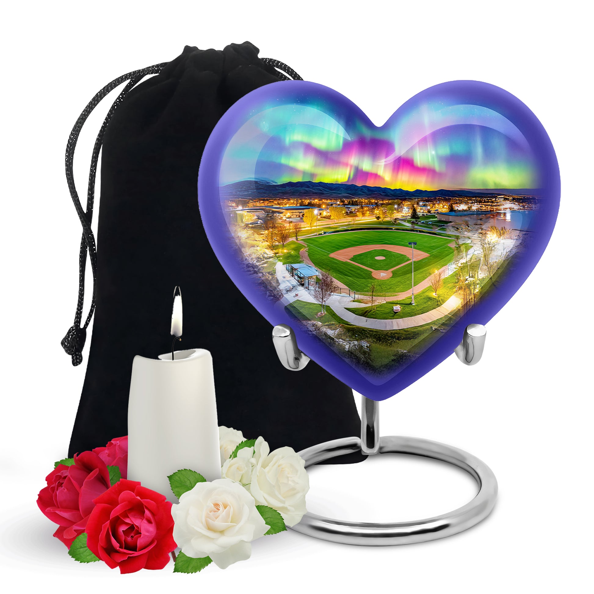 Baseball Field Memorial Urn - Northern Lights Urn For Adult
