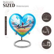 Bright Blue Baseball Cremation Urn front view showing detailed design - compassionate heart-baseball combination with gentle curves - mini keepsake memorial for portion of cremation ashes