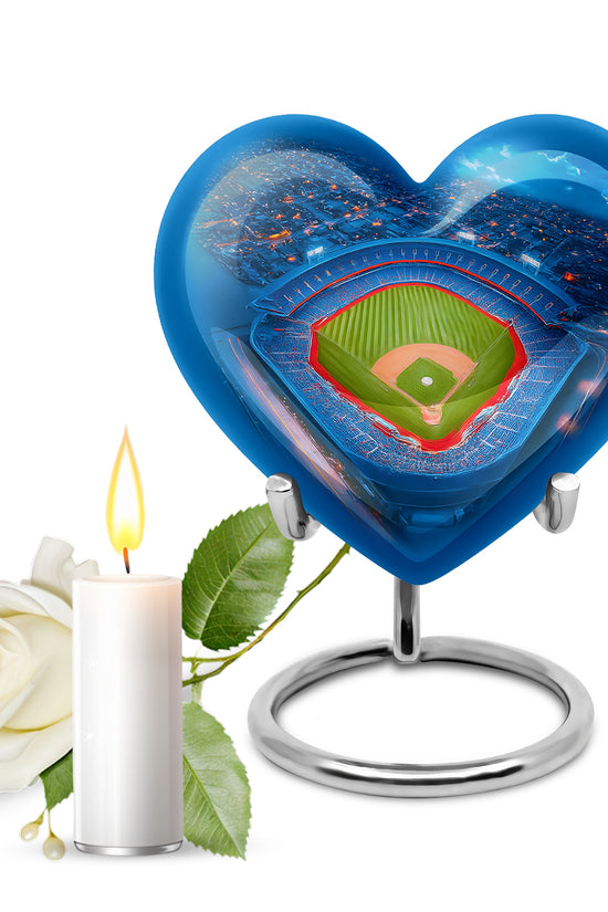 Blue Breathtaking Baseball Memorial Urn for Ashes - 10-inch, 200 cu in - Yatskia