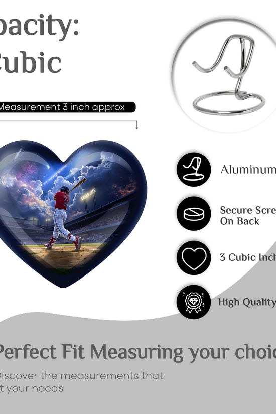 Vivid Blue Baseball Cremation Urn front view showing detailed design - compassionate heart-baseball combination with gentle curves - mini keepsake memorial for portion of cremation ashes