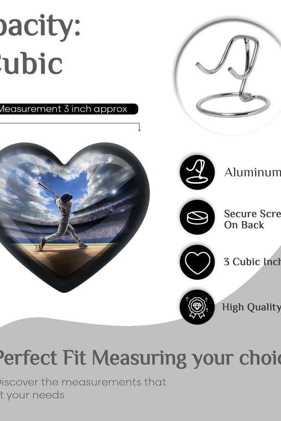 Celestial Blue Baseball Cremation Urn front view showing detailed design - loving heart memorial featuring baseball pattern - mini keepsake memorial for portion of cremation ashes