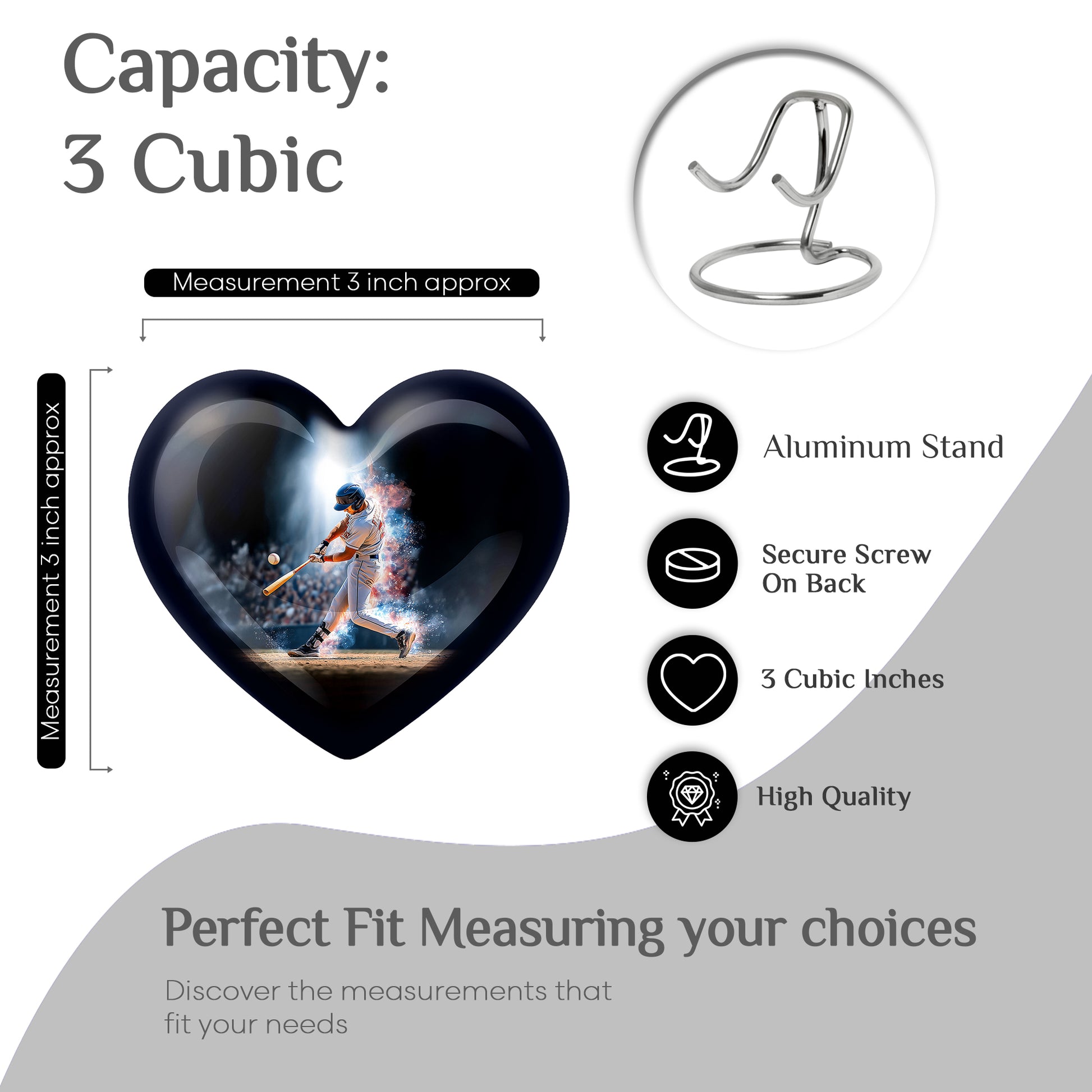 Deep Black Baseball Cremation Urn front view showing detailed design - loving heart memorial featuring baseball pattern - mini keepsake memorial for portion of cremation ashes