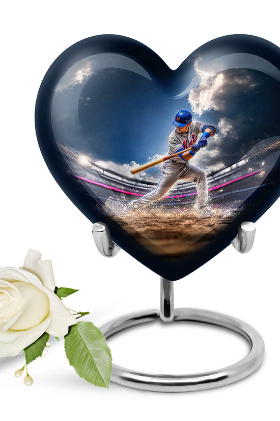 Dignified Blue Baseball Cremation Urn for Ashes - 10-inch, 200 cu in - Yatskia