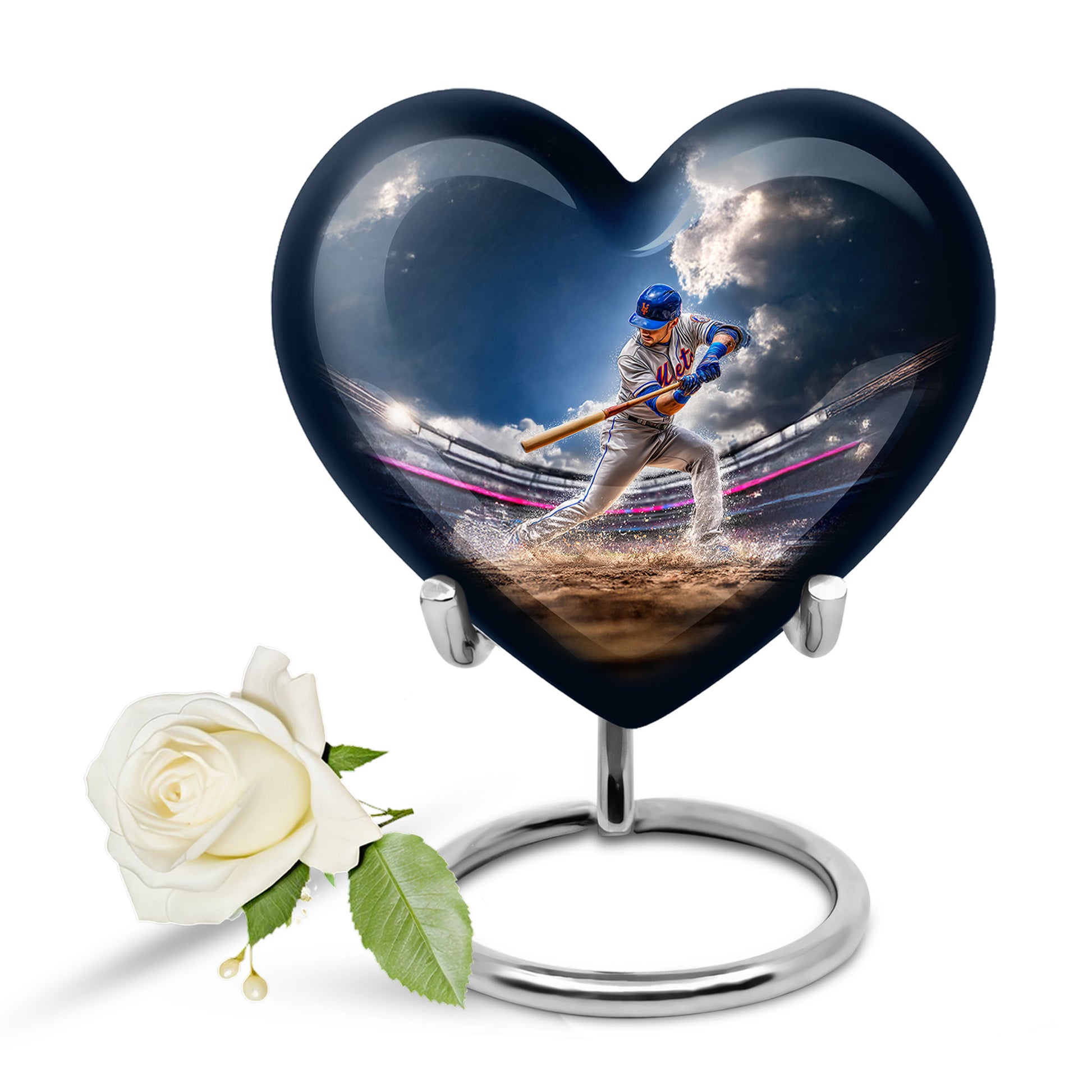 Dignified Blue Baseball Cremation Urn for Ashes - 10-inch, 200 cu in - Yatskia