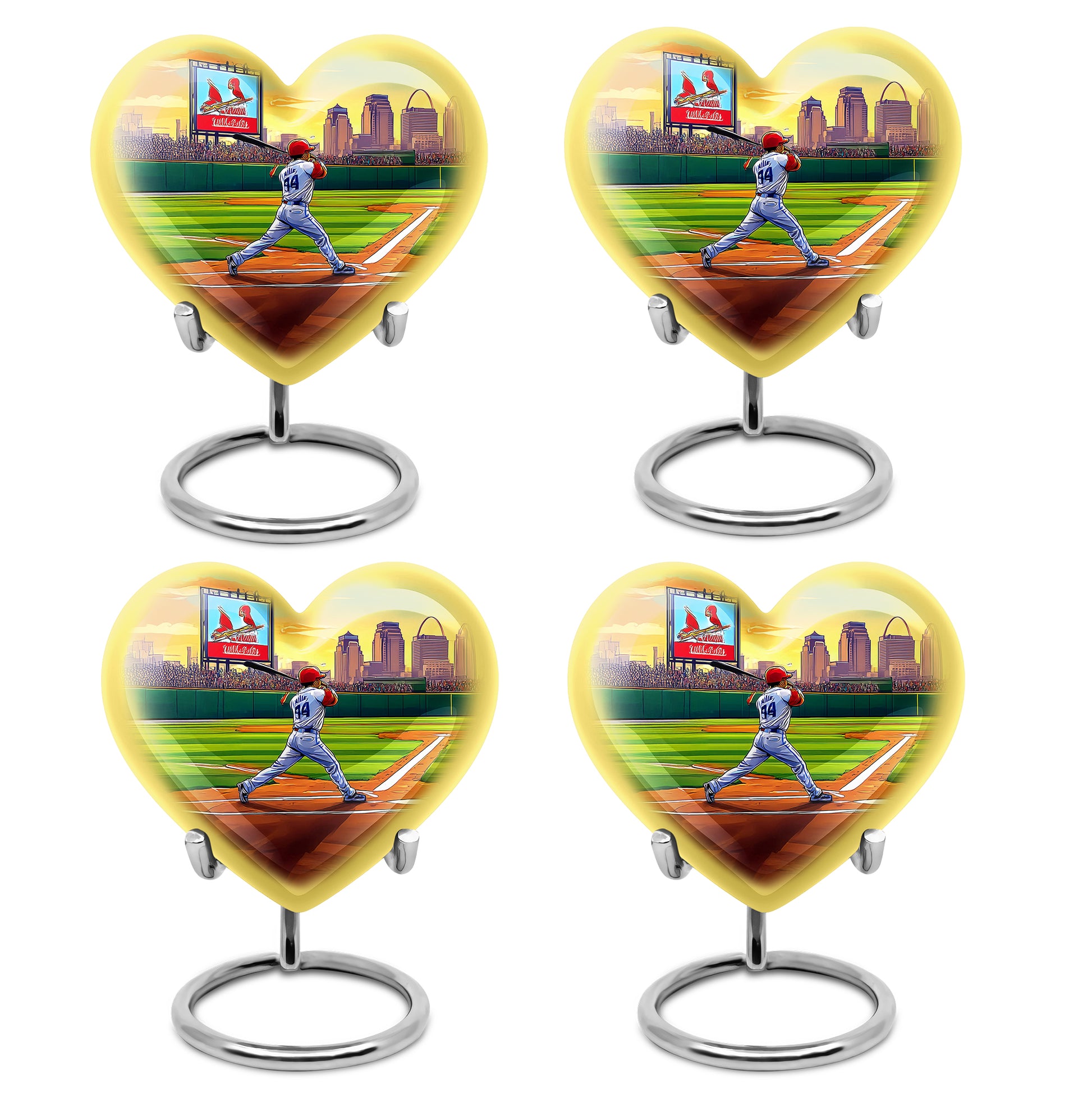 Sage Green Baseball Cremation Urn angled view of lid and engraved motif - heart-shaped baseball design symbolizing eternal love - 10 inch aluminum urn for cremated remains