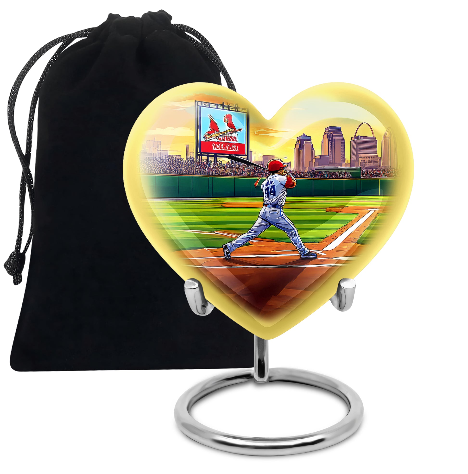 Emerald Green Baseball Cremation Urn detail view - heart-shaped baseball design symbolizing eternal love - full-size 10 inch 200 cubic inch adult cremation urn