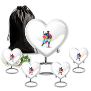 Snow White Baseball Cremation Urn close-up of engraving and surface detail - loving heart memorial featuring baseball pattern - memorial set with one large and four small urns