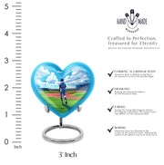 Soft Blue Baseball Cremation Urn front view showing detailed design - compassionate heart-baseball combination with gentle curves - mini keepsake memorial for portion of cremation ashes