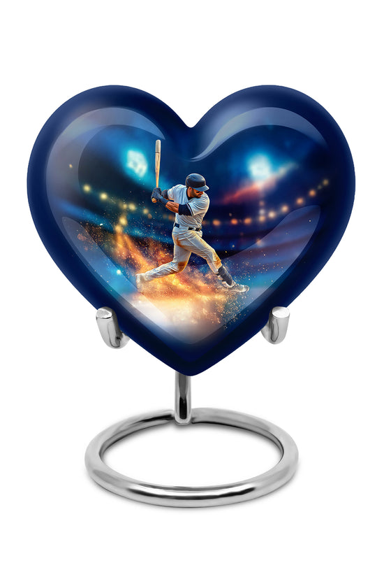Stunning Blue Baseball Solace Urn for Human Ashes - 10-inch, 200 cu in - Yatskia