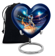 Steel Blue Baseball Cremation Urn detail view - compassionate heart-baseball combination with gentle curves - full-size 10 inch 200 cubic inch adult cremation urn