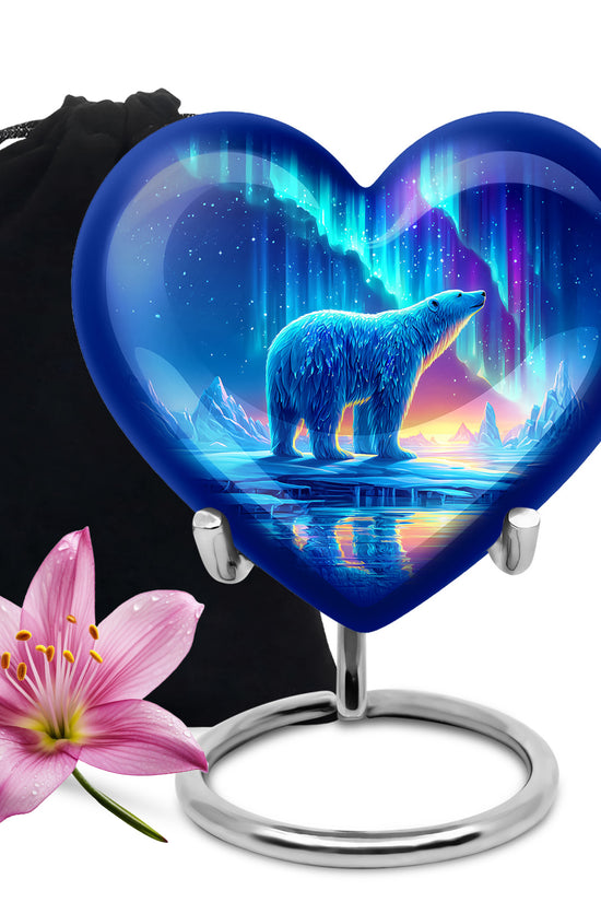 Arctic Polar Bear Funeral Urn - Northern Lights Urn For Ashes