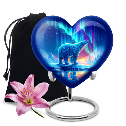 Arctic Polar Bear Funeral Urn - Northern Lights Urn For Ashes