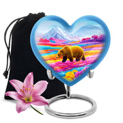 Brown Bear Funeral Urn - Colorful Flower Field Memorial Urn For Human Ashes