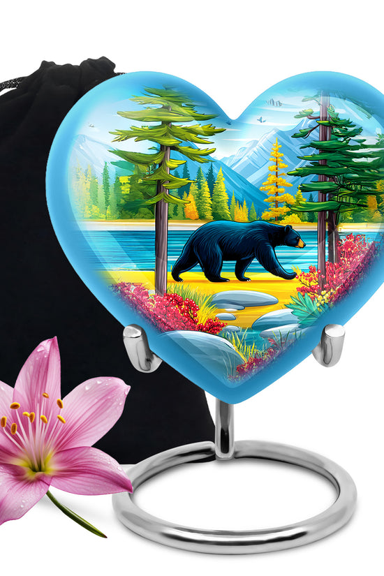 Artistic Black Bear Ashes Urn - Lakeside Memorial Urn For Human Ashes