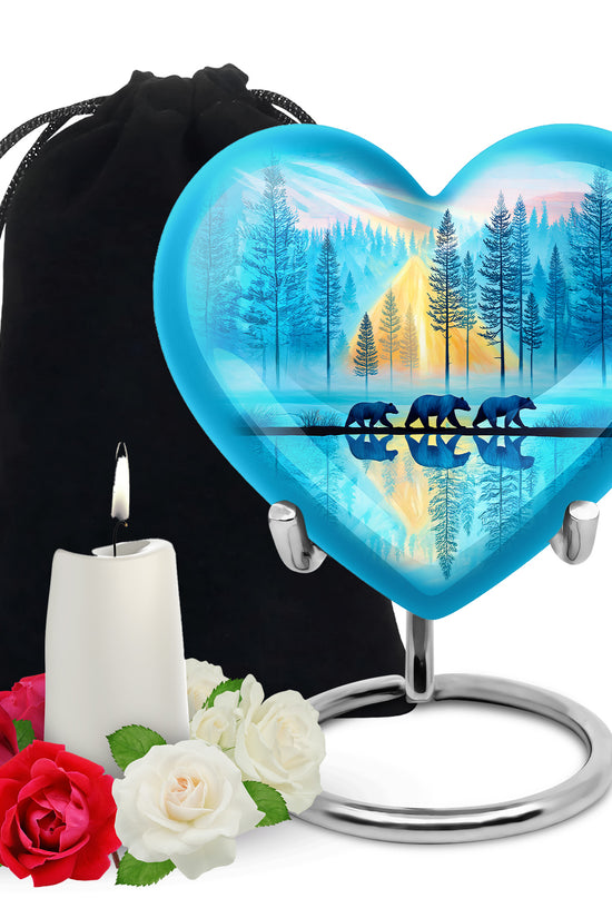 Family Bear Forest Urn - Bule Cremation Urn For Loved Ones
