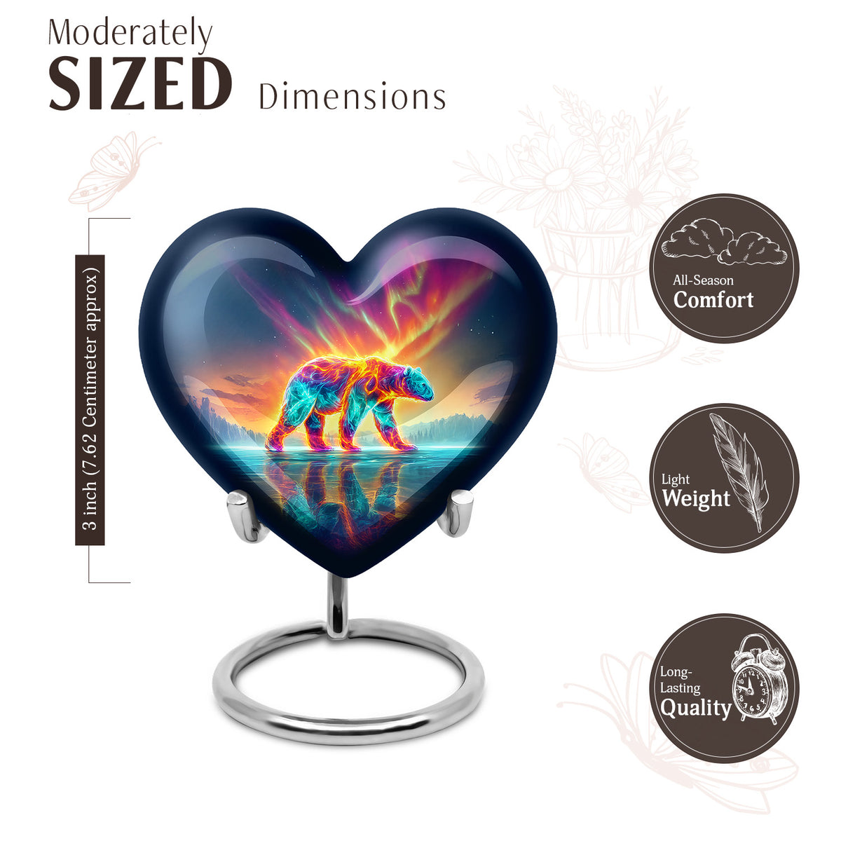 Royal Blue Bear Cremation Urn front view showing detailed design - romantic heart urn with bear motif on aluminum - mini keepsake memorial for portion of cremation ashes