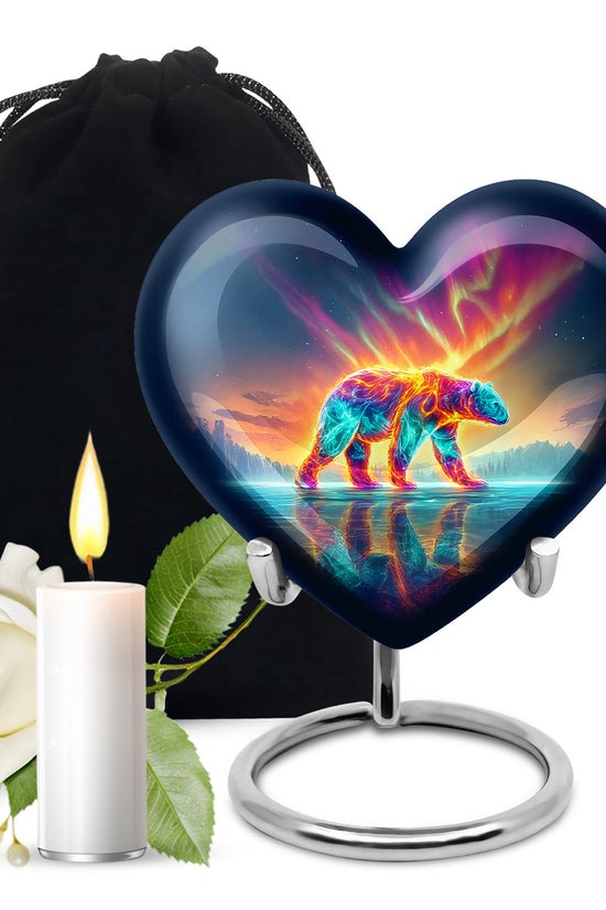 Dusty Blue Bear Cremation Urn detail view - loving heart memorial featuring bear pattern - full-size 10 inch 200 cubic inch adult cremation urn