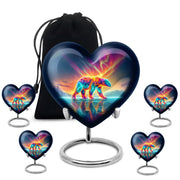Slate Blue Bear Cremation Urn close-up of engraving and surface detail - heart-shaped bear design symbolizing eternal love - memorial set with one large and four small urns