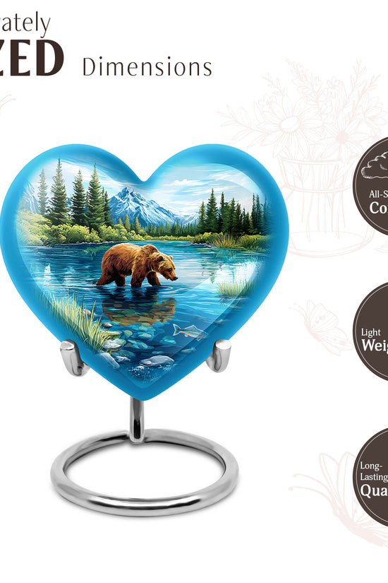 Celestial Blue Bear Cremation Urn front view showing detailed design - heart-shaped bear design symbolizing eternal love - mini keepsake memorial for portion of cremation ashes