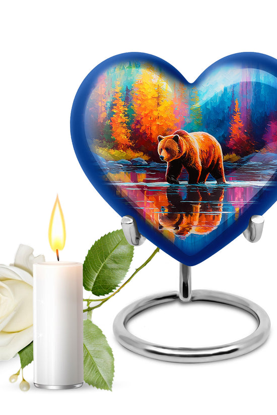 Blue Exquisite Bear Memorial Urn for Ashes - 10-inch, 200 cu in - Yatskia