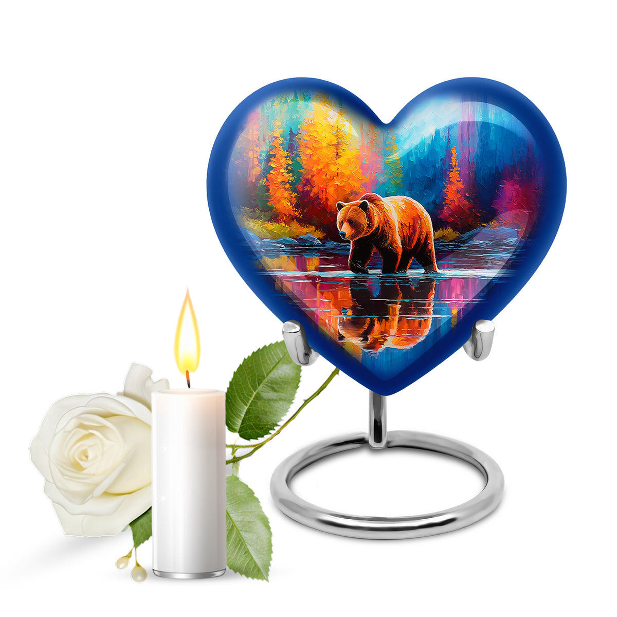 Blue Exquisite Bear Memorial Urn for Ashes - 10-inch, 200 cu in - Yatskia