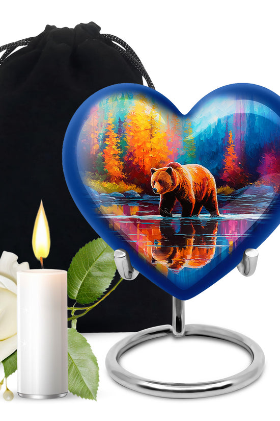 Pastel Blue Bear Cremation Urn detail view - loving heart memorial featuring bear pattern - full-size 10 inch 200 cubic inch adult cremation urn