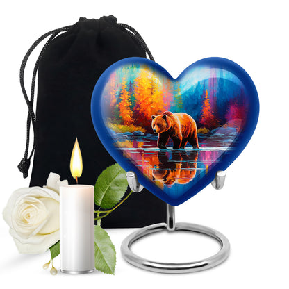Pastel Blue Bear Cremation Urn detail view - loving heart memorial featuring bear pattern - full-size 10 inch 200 cubic inch adult cremation urn