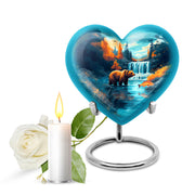 Teal Breathtaking Bear Memorial Urn for Ashes - 10-inch, 200 cu in - Yatskia