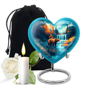 Tropical Teal Bear Cremation Urn detail view - compassionate heart-bear combination with gentle curves - full-size 10 inch 200 cubic inch adult cremation urn