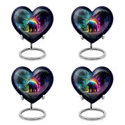 Icy Blue Bear Cremation Urn angled view of lid and engraved motif - heart-shaped bear design symbolizing eternal love - 10 inch aluminum urn for cremated remains