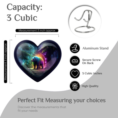 Calming Blue Bear Cremation Urn front view showing detailed design - romantic heart urn with bear motif on aluminum - mini keepsake memorial for portion of cremation ashes