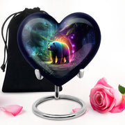 Serene Blue Bear Cremation Urn detail view - romantic heart urn with bear motif on aluminum - full-size 10 inch 200 cubic inch adult cremation urn