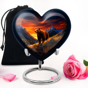Serene Blue Bear Cremation Urn detail view - romantic heart urn with bear motif on aluminum - full-size 10 inch 200 cubic inch adult cremation urn