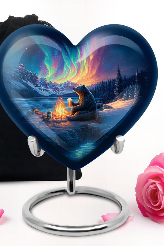 Celestial Blue Bear Cremation Urn detail view - heart-shaped bear design symbolizing eternal love - full-size 10 inch 200 cubic inch adult cremation urn