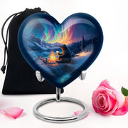 Celestial Blue Bear Cremation Urn detail view - heart-shaped bear design symbolizing eternal love - full-size 10 inch 200 cubic inch adult cremation urn