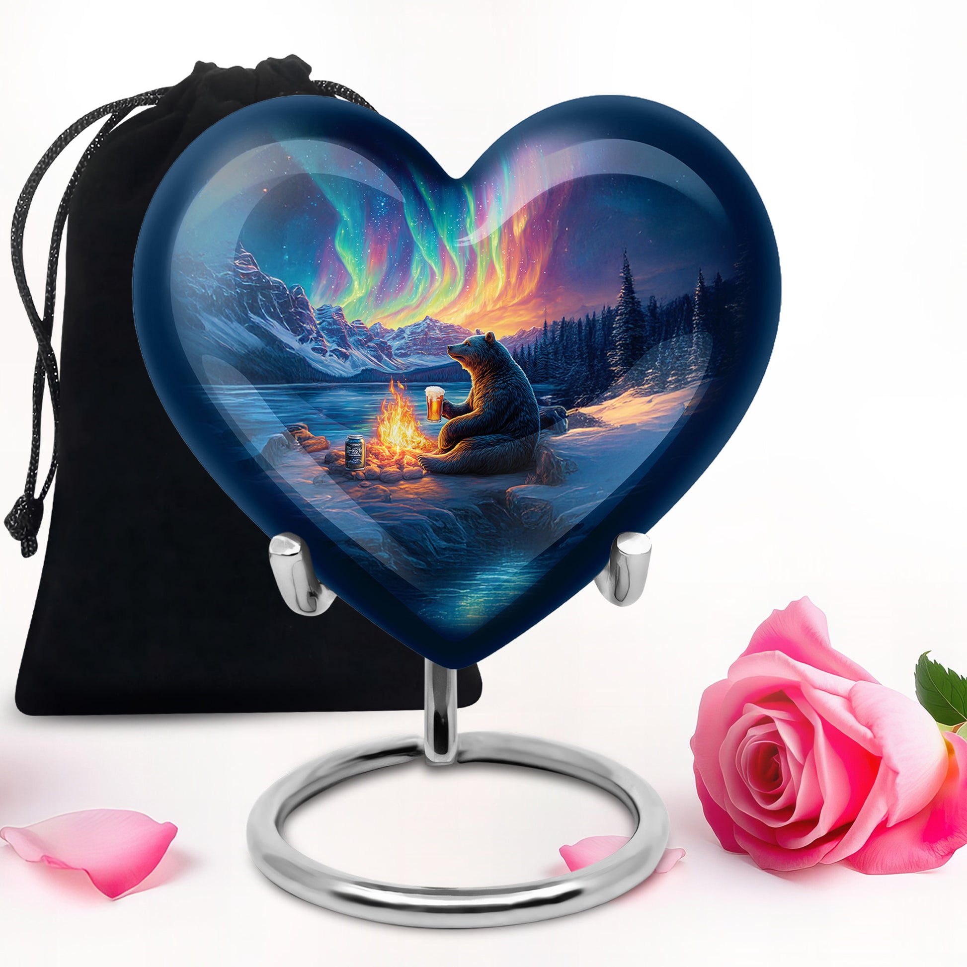 Celestial Blue Bear Cremation Urn detail view - heart-shaped bear design symbolizing eternal love - full-size 10 inch 200 cubic inch adult cremation urn